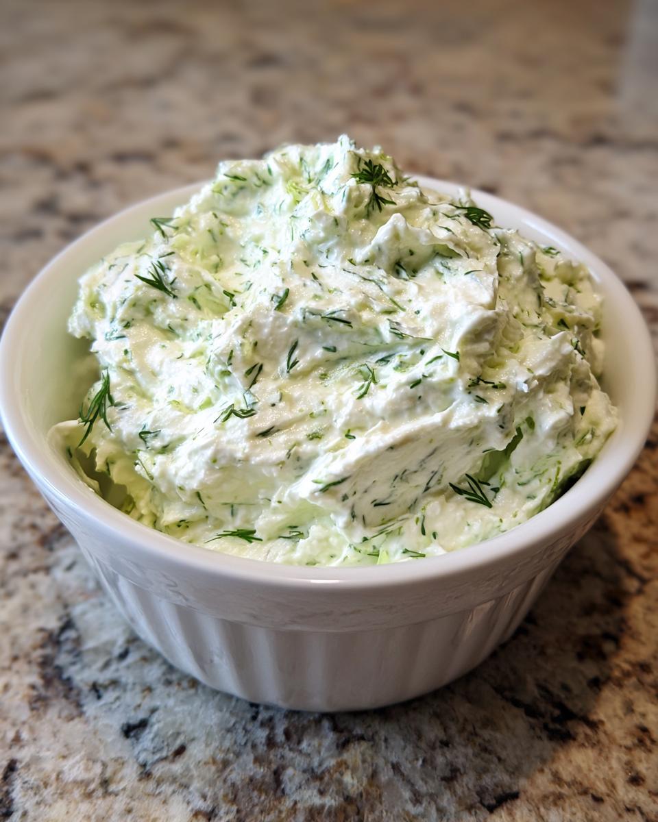 A close-up of creamy, bright green dill dip generously filled in a small white bowl.