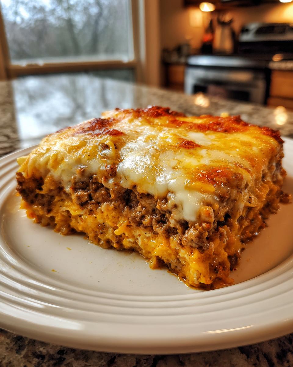 A hearty slice of Dorito Casserole featuring layers of seasoned ground beef and melted, bubbly cheese topping.