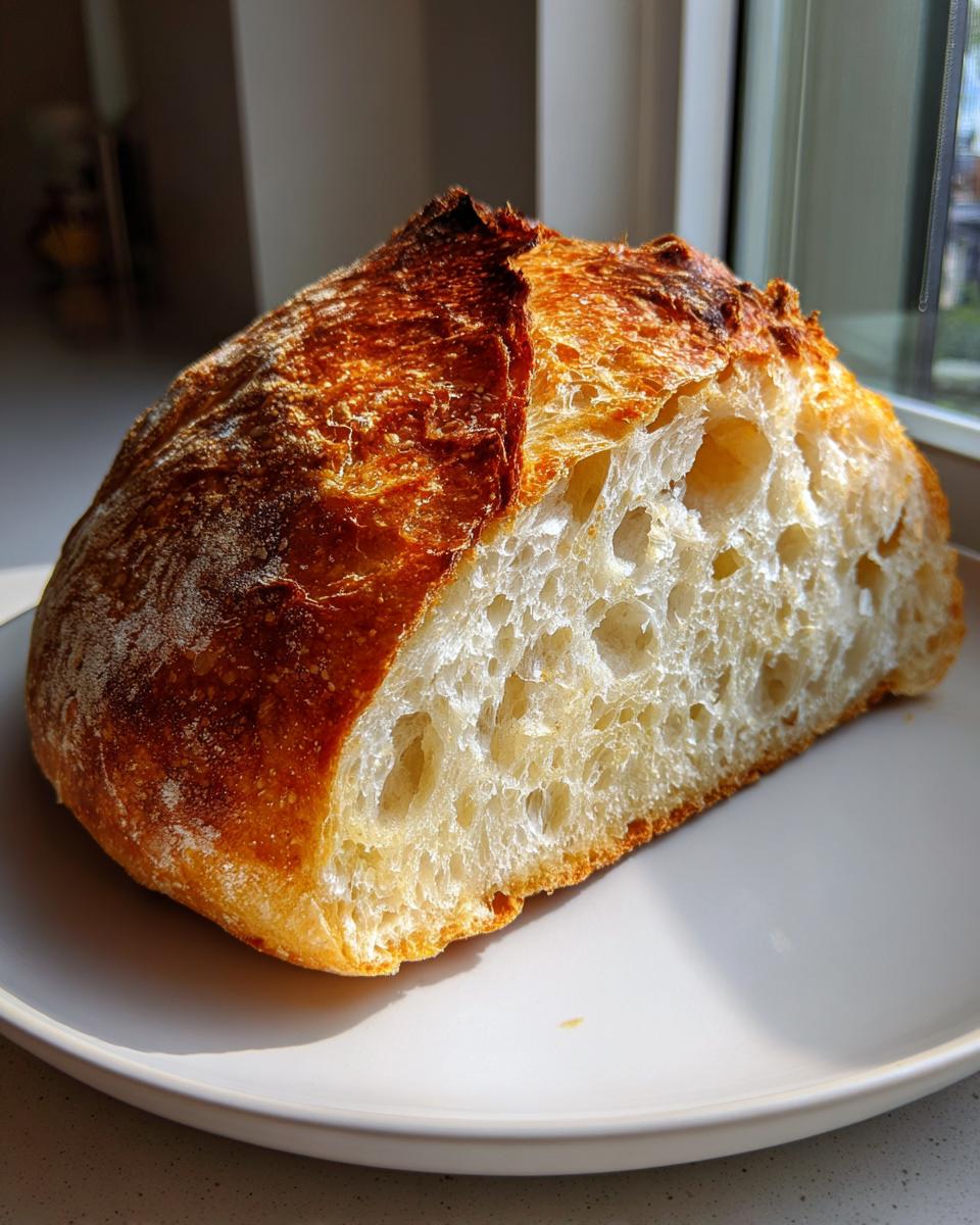 Cross-section of a rustic Italian bread loaf showing an open, airy crumb and dark, crisp crust.