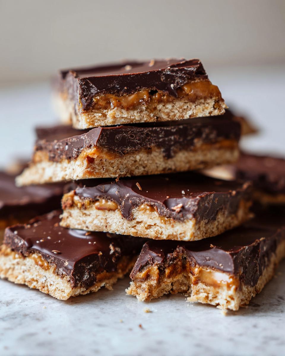 A stack of rich saltine cracker toffee bars featuring a crunchy base, gooey caramel layer, and dark chocolate topping.