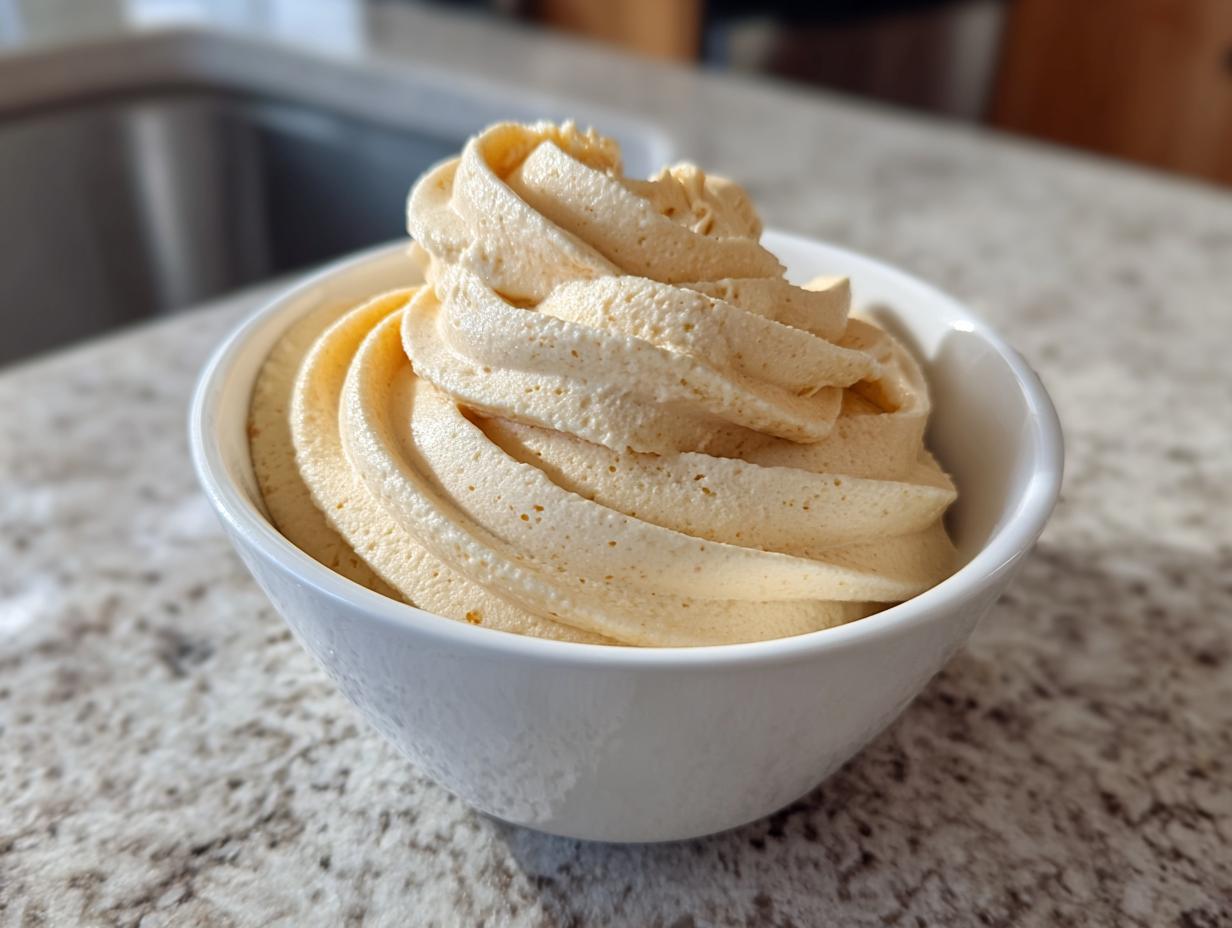 A serving of creamy, light brown banana ice cream piped into a swirl in a small white bowl.