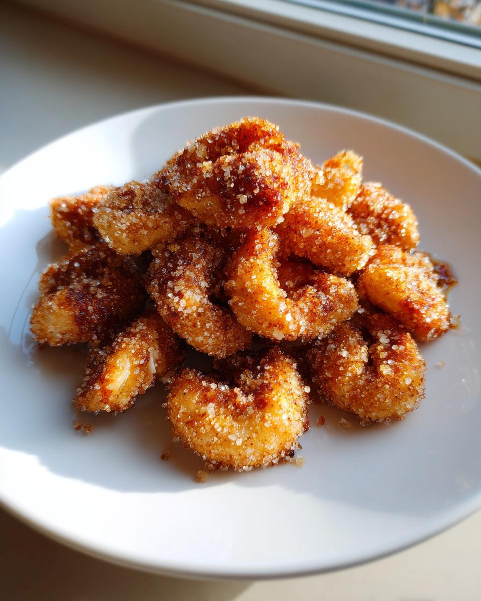 Close-up of crunchy, sugar-coated pieces, resembling the texture of candied pecans recipe coating.