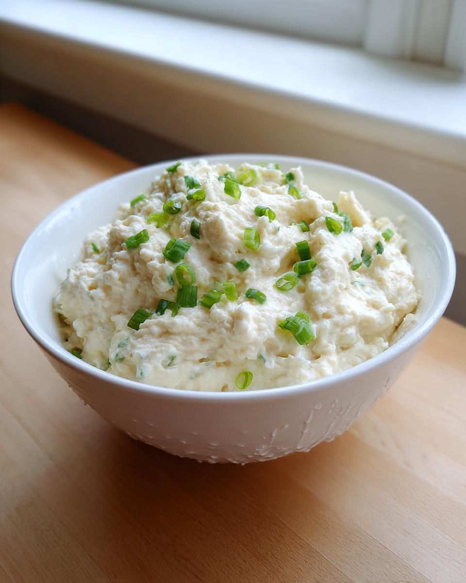A white bowl filled with creamy, textured clam dip, garnished generously with chopped green chives.