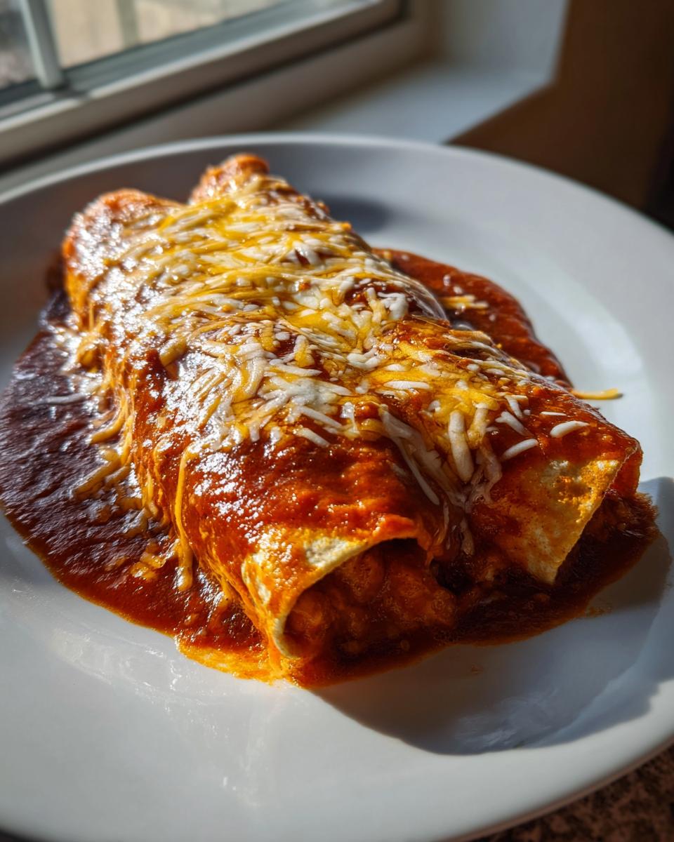 Two delicious cheese enchiladas smothered in red sauce and topped with melted shredded cheese.