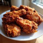 A pile of perfectly crispy, golden brown fried chicken wings served on a white plate.
