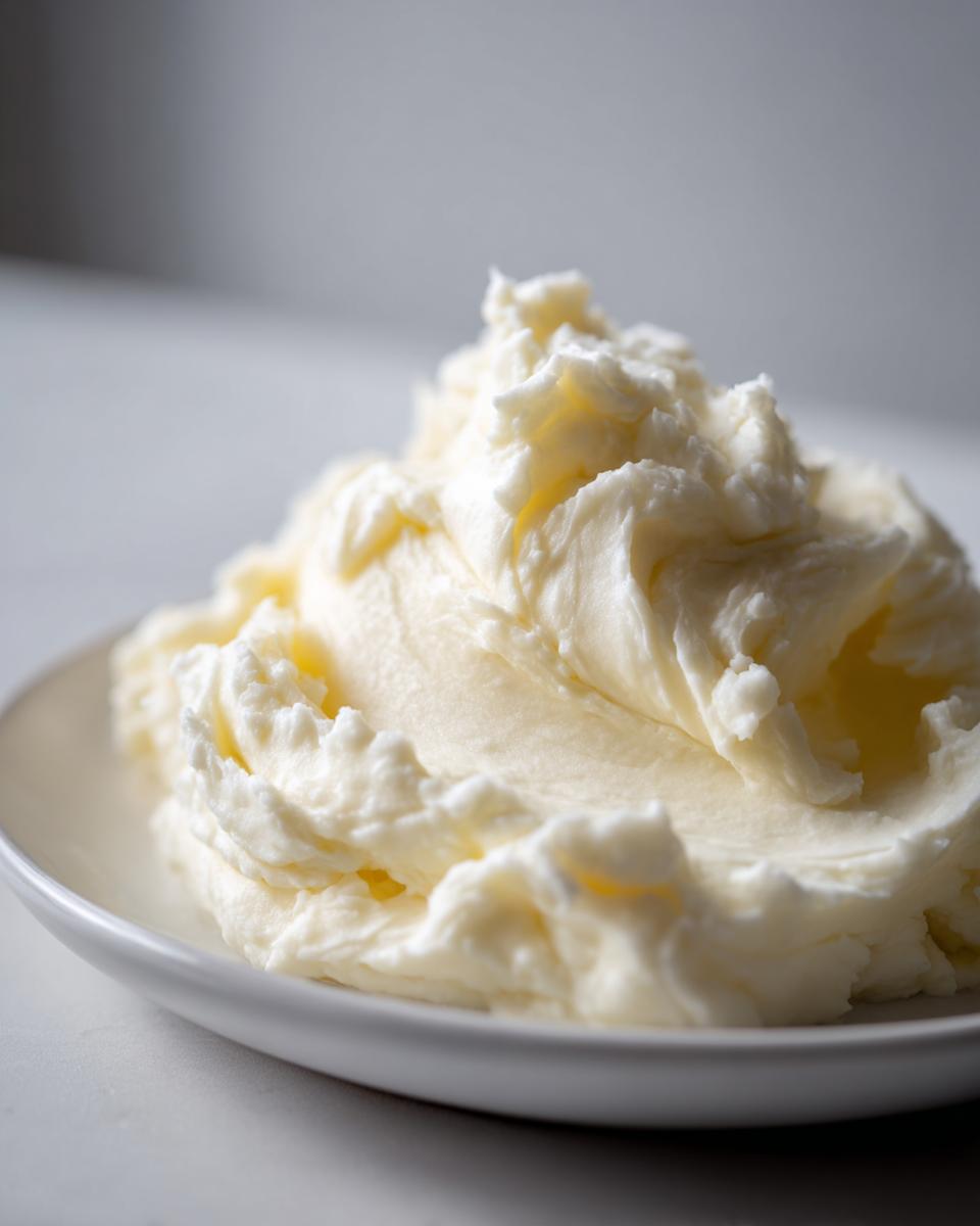A close-up of perfectly fluffy mashed potatoes, whipped to a creamy texture, served on a white dish.