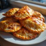 A stack of golden-brown baked empanadas, one showing a shredded chicken filling, perfect for easy military spouse appetizers.