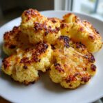 Close-up of perfectly roasted cauliflower with parmesan, showing golden brown, caramelized edges.